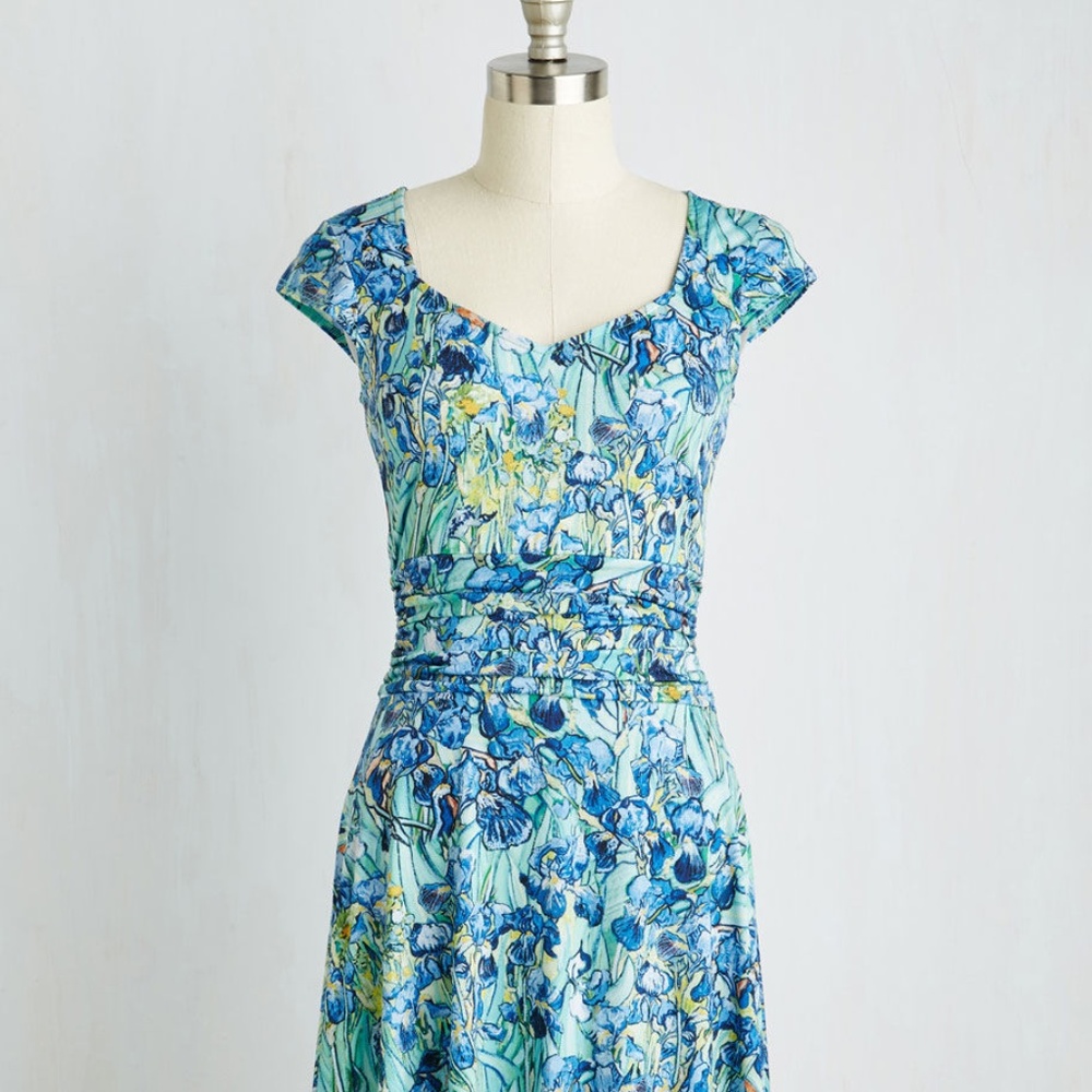 Modcloth Ready, Wheeling, and Able Dress in Irises